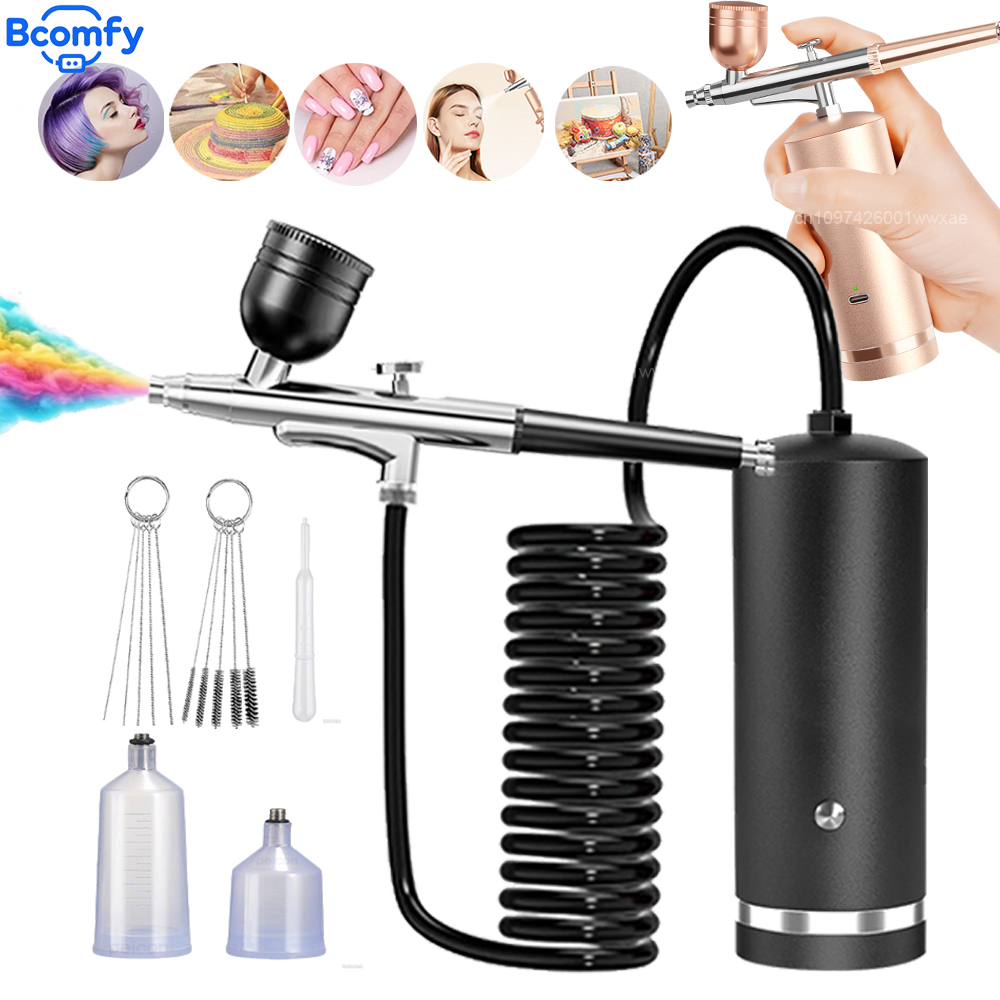 Airbrush Kit With Mini Compressor - Aerografo con Compressore Ricaricabile, Mini Pistola