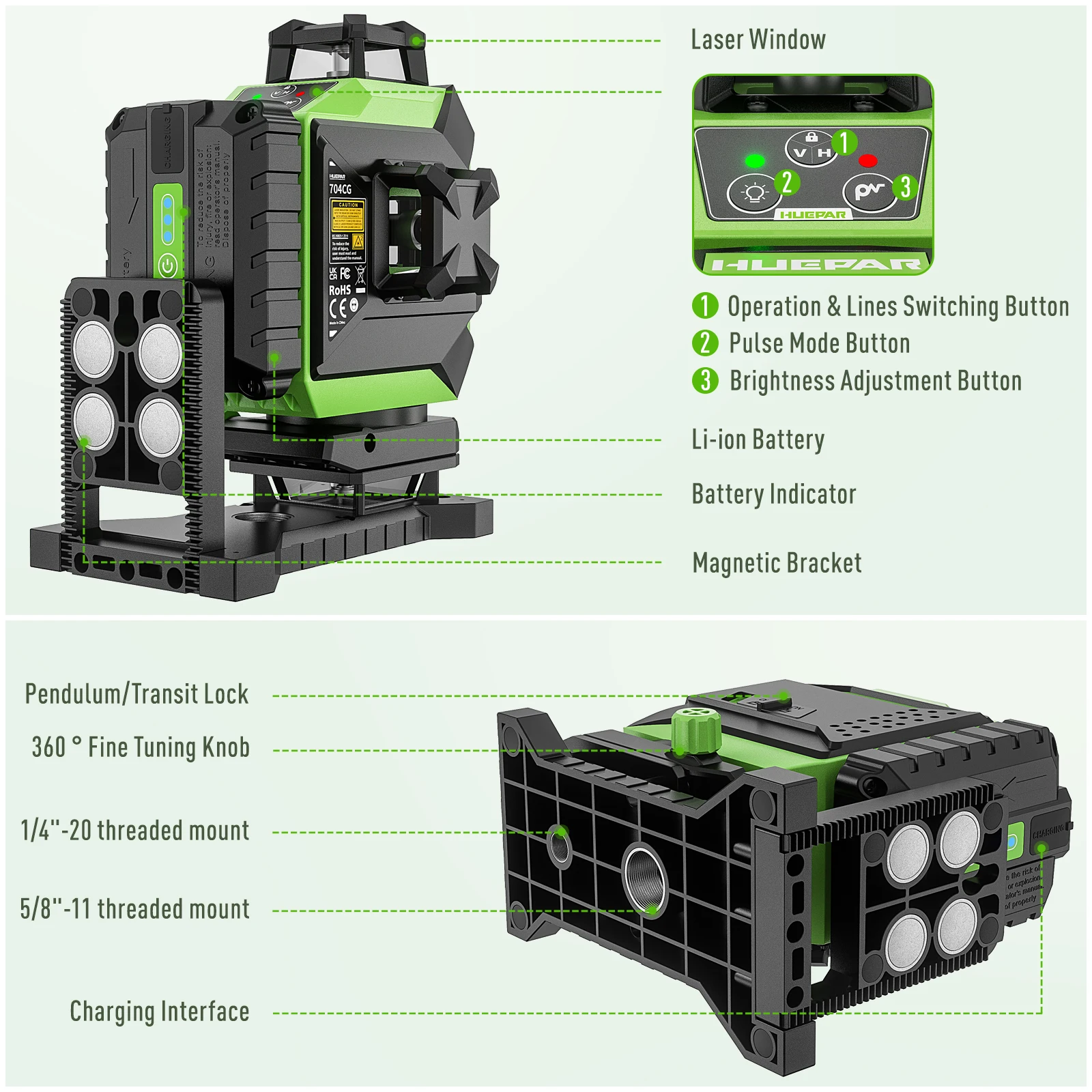 Huepar 704CG Livella Laser Dig - Laser Level 16 Lines 4D Green recensione e prezzo